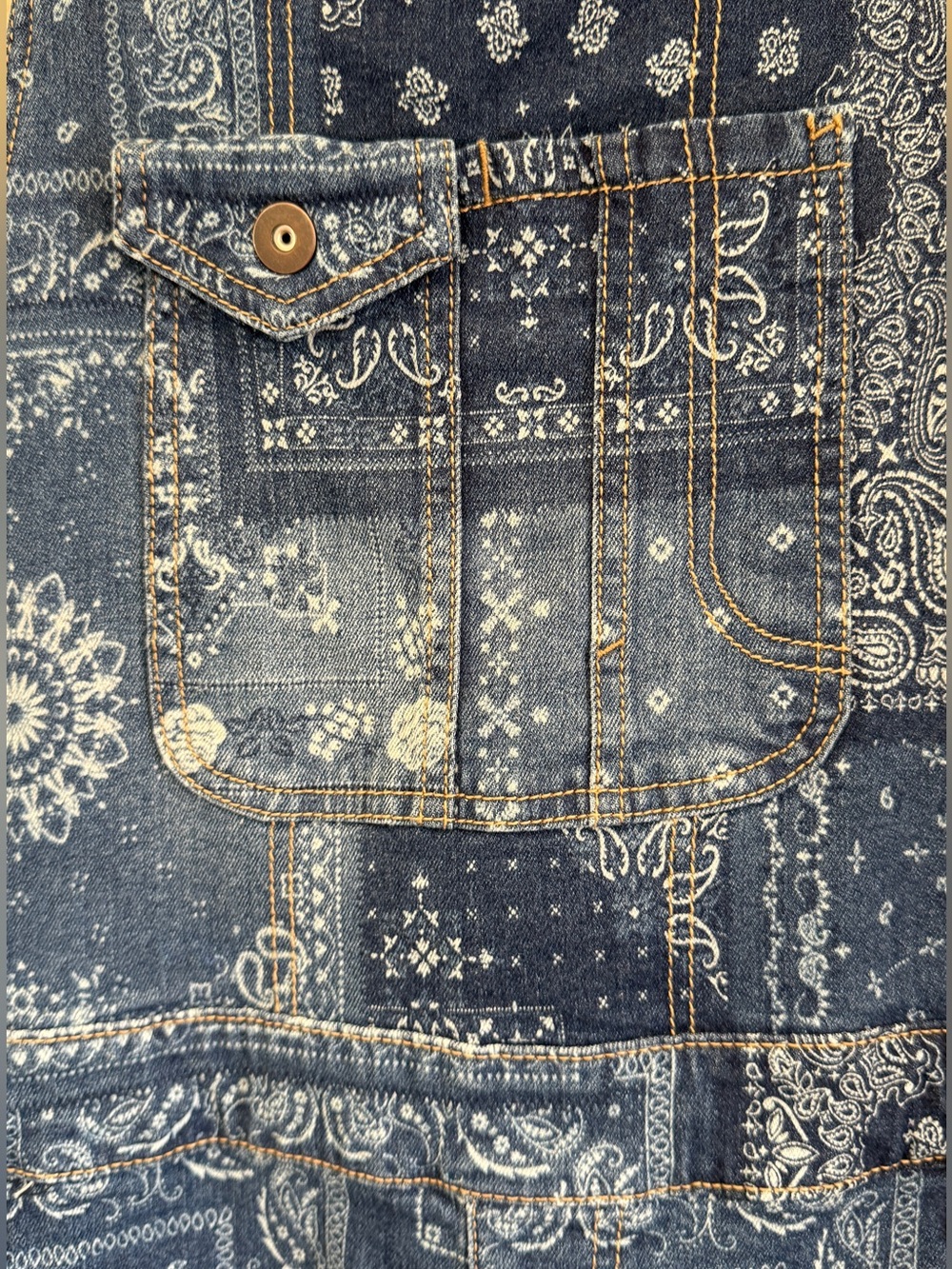 No Boundaries Bandana Paisley Denim Shortalls Overalls XXL 19 - Picture 2 of 10